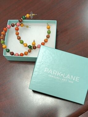 Park Lane Colorful Beaded Hoop Earrings - Orange, Pink, Green, Yellow, Brown